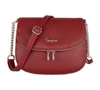 David Jones - Petite Besace Femme - Sac Bandoulière Chaînes Cuir PU Porté Epaule - Pochette Sacoche Zip à Rabat 2 Compartiments - Sac de Ville Téléphone Voyage Travail Shopping - Elégant - Rouge