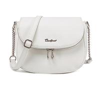 David Jones - Petite Besace Femme - Sac Bandoulière Chaînes Cuir PU Porté Epaule - Pochette Sacoche Zip à Rabat 2 Compartiments - Téléphone Voyage Travail Shopping - Elégant - Blanc