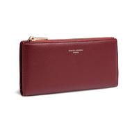 David Jones - Portefeuille Compagnon Femme Cuir PU Porte-Cartes Rouge Doré | Porte-Monnaie Long, 12 Compartiments Cartes, Poche Zippée à Billets et Pièces, Wallet Slim Pratique Compact Grand Format Mode