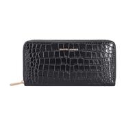 David Jones Portefeuille Femme Long, Similicuir Effet Croco, 3 Compartiments, 10 emplacements Cartes, Fermeture zippée (Black)
