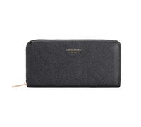 David Jones Portefeuille Long Femme, Similicuir, 3 Compartiments Billets, Poche Intérieure Zippée, Plusieurs emplacements Cartes (Black)