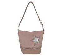 David Jones - Sac à Main Bandoulière Femme Porté Epaule Motif Etoile Paillette - Sacoche Besace Seau Fourre-Tout Cuir PU Souple - Crossbody Bag Messenger Taille Moyenne Mode Tendance Ville - Rose