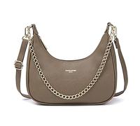David Jones - Sac à Main Bandoulière Porté Epaule Forme Besace Banane Femme - Sac Chaînes Simili Cuir PU Rigide Porté Sous Epaule Bras - Sacoche Pochette Ville Mode Tendance Elegant - Gris Taupe