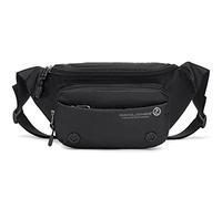 David Jones - Sac Banane Homme Unisexe en Nylon - Sac 4 Compartiments à Zip - Sac Porté Epaule Travers Taille Ceinture - Léger Souple Voyage Pratique Sport Travail - Noir