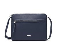 David Jones - Sac Bandoulière Femme - Sacoche Plate Petit Sac à Main Porté Epaule Simili Cuir PU - Besace Pochette Ville Classique Elégant - 2 Compartiments - Sac Téléphone Shopping Voyage - Bleu
