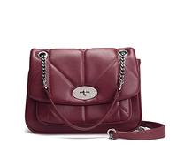 David Jones - Sac Bandoulière Matelassé Femme - Chaînes Porté Epaule Simili Cuir PU - Besace Rabat Tourniquet Cartable Taille Moyenne - Elegant Tendance Chic - Rouge Bordeaux