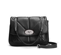 David Jones - Sac Bandoulière Matelassé Femme - Sac à Main Chaînes Porté Epaule Simili Cuir PU - Besace Rabat Tourniquet Pochette Cartable Taille Moyenne - Sac Elegant Mode Tendance Chic - Noir