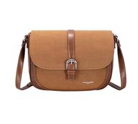 David Jones - Sac Besace Bandoulière femme - Sac porté épaule Similicuir PU lisse suédine - Plusieures Poches - Taille Moyenne - Chic Ville Pratique Elégant (Cocoa Brown)