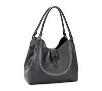 David Jones Sac porté épaule femme, 3 compartiments, fermoir logo DJ, similicuir, grand format (Black)