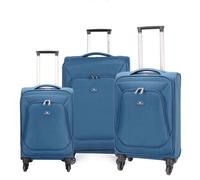 David Jones - Set 3 Valises Souples Taille Extensible 4 Roues Pivotantes - Lot Trolley 79 cm - Bagage à Main Cabine Ryanair - Bleu