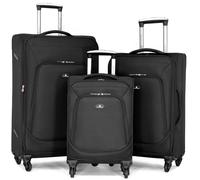 David Jones - Set 3 Valises Souples Taille Extensible 4 Roues Pivotantes - Lot Trolley 79 cm - Bagage à Main Cabine Ryanair - Noir