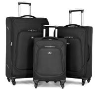 David Jones - Set de 3 Valises Souples 4 Roues - Lot Trolley 79 cm Taille Extensible - Bagage à Main Cabine Avion Ryanair Easyjet -Toile Textile Résistant Solide Couleur Uni - Noir