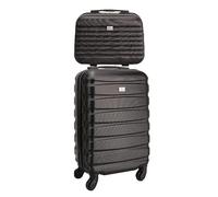 David Jones - Set Valise Cabine + Mallette Vanity - Bagage à Main Avion 55x35x20 Coque Rigide Légère Matière ABS - Trolley 4 Roues Fermeture Serrure TSA - Sac Reporter Voyage Ryanair Easyjet - Noir
