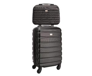David Jones - Set Valise Cabine + Mallette Vanity - Bagage à Main Avion 55x35x20 Coque Rigide Légère Matière ABS - Trolley 4 Roues Fermeture Serrure TSA - Sac Reporter Voyage Ryanair Easyjet - Noir