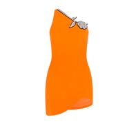 David Koma - Mini robe à une épaule avec rose en cristal - Femme - Robes - Orange - Taille: 36 FR