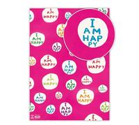 David Shrigley - Papier cadeau amusant - « I Am Happy » - 2 feuilles - Emballage plié de qualité - Pour lui, elle, homme, femme, amis - Vendu par Brainbox Candy
