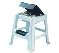 EDA Plastiques Tabouret marchepied 2 marches avec coffre de rangement Gris perle marche noire