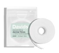 Davids Fil dentaire extensible + recharge avec hydroxyapatite, fibres tissées qui ne se cassent pas, ciré, végétalien, beurre de cacao et menthe, adapté aux enfants, distributeur rechargeable, 60 m