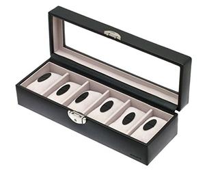 Davidt's - 702063 - Coffret vitré 6 Montres Synthétique - Façon Vachette Cognac - 33x9x22 cm - Intérieur Gris