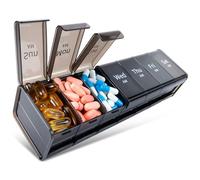 Daviky Pilulier hebdomadaire extra large 2 fois par jour, XXL 7 jours avec grands compartiments matins/après-midi, étui à médicaments quotidien sans BPA, pour huiles de poisson, vitamines et