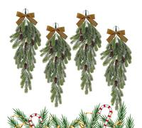 Davivian Butin de Noël, couronne de butin de Noël - Pommes de pin en forme de larme Swag,Guirlande de couronne de butin de noël guirlande artificielle avec nœud papillon pour décor de vacances d'hiver