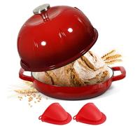 Davivy Cocotte en fonte émaillée pour pain au levain, cocotte avec couvercle bombé - avec poignée en silicone - Rouge cerise 5 L