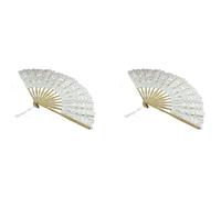 Dawafit Lot de 2 éventails faits à la main en coton en dentelle pliable pour décorer un mariage ou une fête (beige)