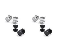 Dawafit Lot de 4 paires de boucles d'oreilles pour homme en acier inoxydable Noir argenté 6 mm