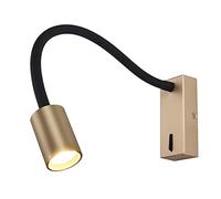 DAWALIGHT Liseuse Lampe Murale, Col de Cygne Lampe de Chevet Flexible LED 5W 3000K Applique Murale avec Interrupteur pour étude La Chambre Bureau Intérieur, Laiton+Noire
