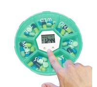 DAWCBVJQ Boîte à médicaments - Boîte à pilules à sept compartiments avec minuterie - Organiseur rond avec rappel et récipient à médicaments pour une utilisation quotidienne le matin, le midi, le soir