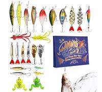 DAWCBVJQ Calendrier de Décompte de Noël pour la Pêche,24 Jours d'Avent - Appâts de Pêche en Eau Salée - Cadeau pour Pêcheur Adolescent Adulte Bass Truite Eau Douce Rivière Lac