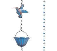 DAWCBVJQ Chaînes de Pluie,2.4 m Design Colibri Récupérateur d'eau | avec 7 Coupelles Design Colibri Et Cloches Cuivre pour Chaîne De Pluie | pour Jardin Extérieur Paysage Arbre Garage -Toit