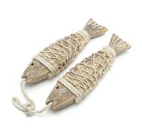 DAWCBVJQ Décor Poisson Boho,2 Pièces Sculpture de Poisson en Bois Antique avec Filet de Pêche | Décoration Artistique Esthétique pour la Maison les Bateaux le Balcon le Pub la Chambre le Salon