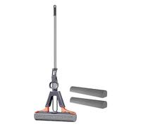 DAWCBVJQ Lot de 2 serpillères éponge 110 x 28 cm avec 2 têtes éponge PVA, serpillère éponge avec fonction essoreuse, serpillère éponge avec essoreuse, serpillère de nettoyage, serpillère avec poignée