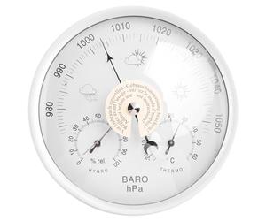 Daweglop HygromèTre IntéRieur NuméRique Tenture Murale ThermomèTre MéTéO BaromèTre DéCoration de 132MM Utilisation pour Un Environnement DifféRent (Blanc, Taille)
