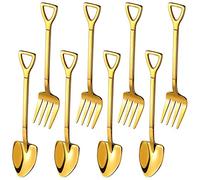 Daweglop Lot de 8 cuillères, fourchettes, cuillères à café, poignée de cuillère à dessert, cuillère à glace, cuillère à glace en forme de fourchette (doré)