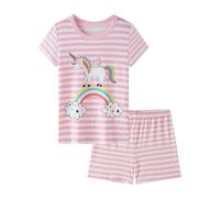 DAWILS Ensemble De Pyjamas Filles Été Court Licorne Coton Pijama Bébé Enfants Vêtements de Nuit 7-8 Ans