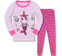 DAWILS Pyjama Fille Licorne Rose Sirène Mermaid 100% Coton Manches Longues Hiver Chaud Ensemble de Pyjamas Licorne Fille Vêtement de Nuit 5 Ans