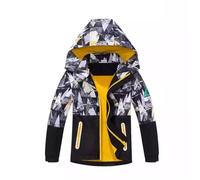 DAWILS Veste Softshell Garçon Polaire Imperméable Veste de Pluie de Sport Enfant Hiver Déperlante et Coupe-vent Manteaux Géométrie Gris Blouson Ski à Capuche 11-12 Ans