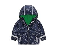 DAWILS Veste Softshell pour Enfant, Imperméable Garçon, Blouson Coupe Vent à Capuche Fille, Veste Doublure en polaire, Vêtement de Pluie Enfant, 12 Mois, Nuage-Pluie-Foudre, Bleu Marine