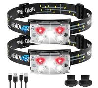 DAWINSIE Lampe Frontale LED (2 Pack) Rechargeable Ultra Puissante, USB Torche Frontale avec Capteur de Mouvement, Légère et Étanche 6 Modes pour Course, Camping