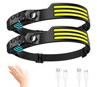 DAWINSIE Lampe Frontale LED Rechargeable (2 Pièces), Torche Frontale avec Détecteur de Mouvement, 5 Modes éclairage à 230°, for Enfants Adultes Camping Randonnée