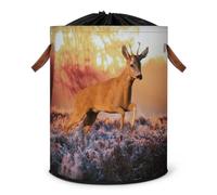 Dawn Forest Grand panier à linge pliable avec couvercle à cordon de serrage pour chambre à coucher, salle de bain