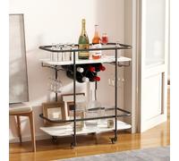 DAWNYIELD Chariot de Bar Mobile à 2 Niveaux avec Porte-Vins, Noir | Chariot de Service Moderne Roulant avec Porte-Verres, Chariot de Rangement pour Apéritif, Boissons, Cuisine, Salon, Fête