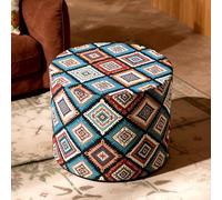 DAWNYIELD Pouf Style Bohème avec Housse Brodée Amovible, 49x49x35 cm | Pouf Rond Décoratif, Tabouret Ottoman Repose-pied, Coussin en Mousse Dense, Siège d’appoint pour Salon, Chambre, Entrée