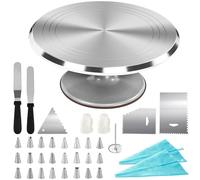 DAWOO Fournitures De Kits De Décoration De Gâteau 35 Pièces, avec Plateau Tournant à Gâteau en Alliage d'Aluminium De 28 Cm Et Sacs à Pâtisserie Jetables