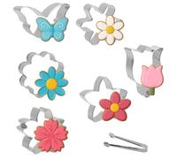 DAWRIS 6 Emporte Piece Fleur avec Pince à Glace en Acier Inoxydable Emportepièce Fleurs Printemps Emporte Piece Biscuit Emportepièces Pâques Pour Biscuits Gâteaux Chocolat