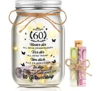 DAWRIS 60e anniversaire femme homme bouteille lumière LED anniversaire 60 cadeaux en argent emballage anniversaire cadeau 60e anniversaire veilleuse décoration cadeaux cool idées cadeaux décoration de