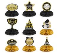 DAWRIS 9 Pièces de Décoration Retraite Nid D'abeille Pièce Centrale Cadeauretraite pour Homme Femme Noir or 3D Nid D'abeille Décoration Tableretraite pour Idée Cadeau Départ à La Retraite