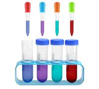 DAWRIS 9 pièces Eprouvette Plastique Tube à Essai avec Bouchon, Grands Tubes Plastique Support Pipettes Compte-Gouttes, pour Expériences Scientifiques Créatives, Jouet éducatif à Domicile